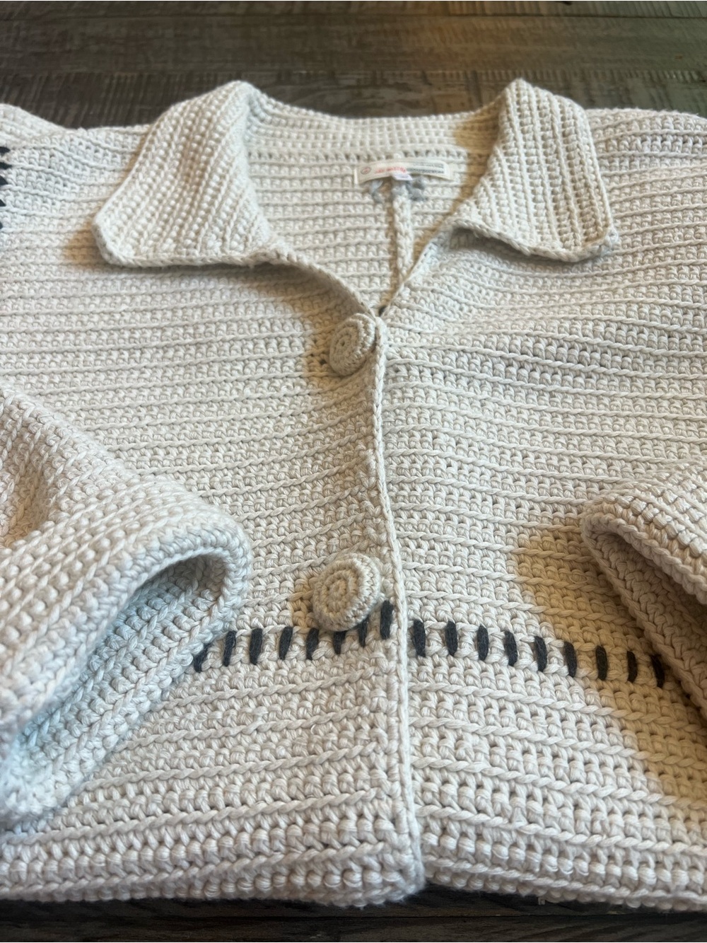 Odd Molly Cream Crochet Button-Front Women's Sweater Coat GUC Large - Picture 12 of 16